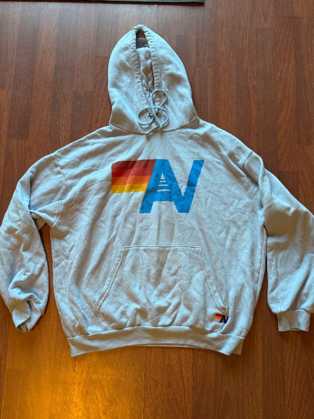 Unisex Aviator Nation Logo Relaxed Pullover Hoodie in blue -sz. large -VGUC